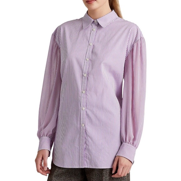 Lauren Ralph Striped Broadcloth Shirt in Lavender, Size XL New w/Tag - Picture 11 of 12